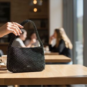 A new day  Elegant Black Beaded Women's Bag